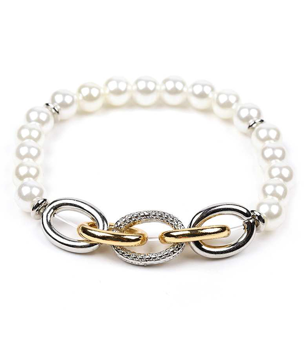 Metal chain and pearl stretch bracelet