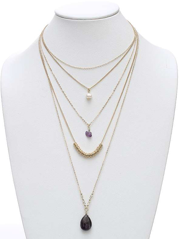 Natural stone 5 layer necklace