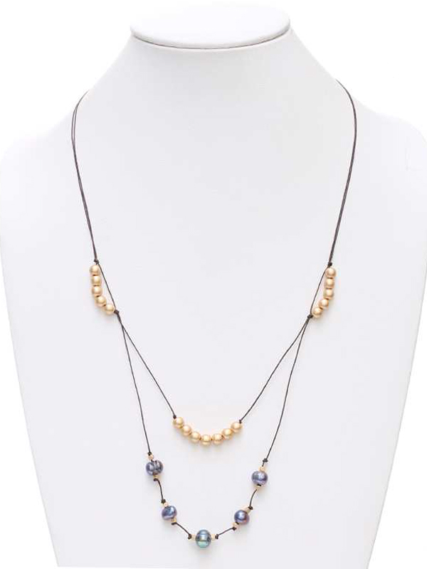 Genuine fresh water pearl double layer cord necklace