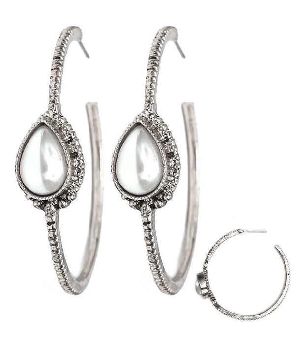 Antique casting and teardrop pearl hoop earring