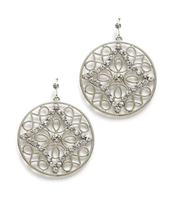 Crystal and metal filigree round earring