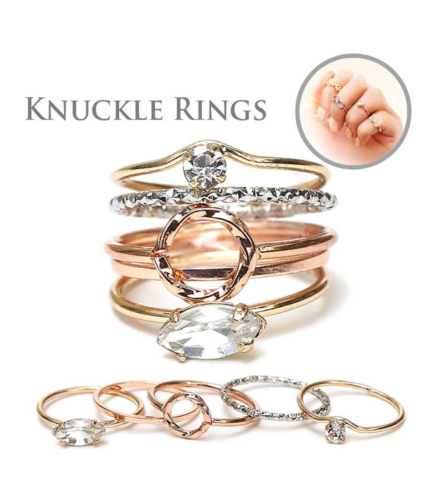 Crystal multi stackable knuckle ring combo set