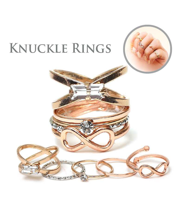 Crystal multi stackable knuckle ring combo set