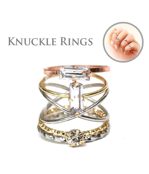 Crystal multi stackable knuckle ring combo set