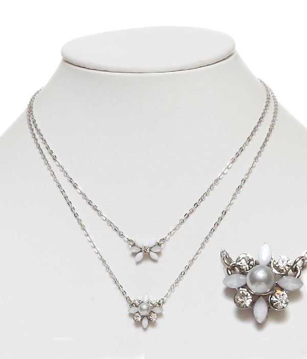 Crystal and pearl flower double layer necklace