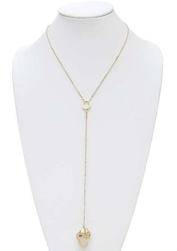 Natural shape druzy long y shape necklace