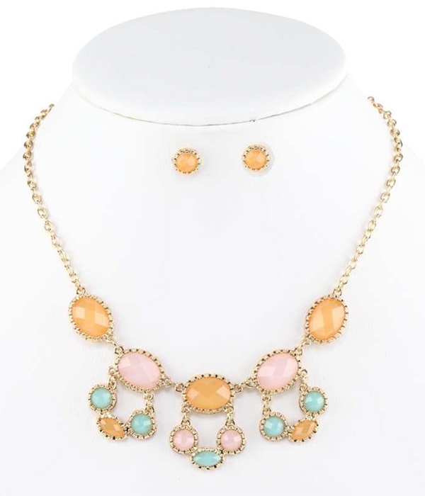 Epoxy stone link drop necklace set