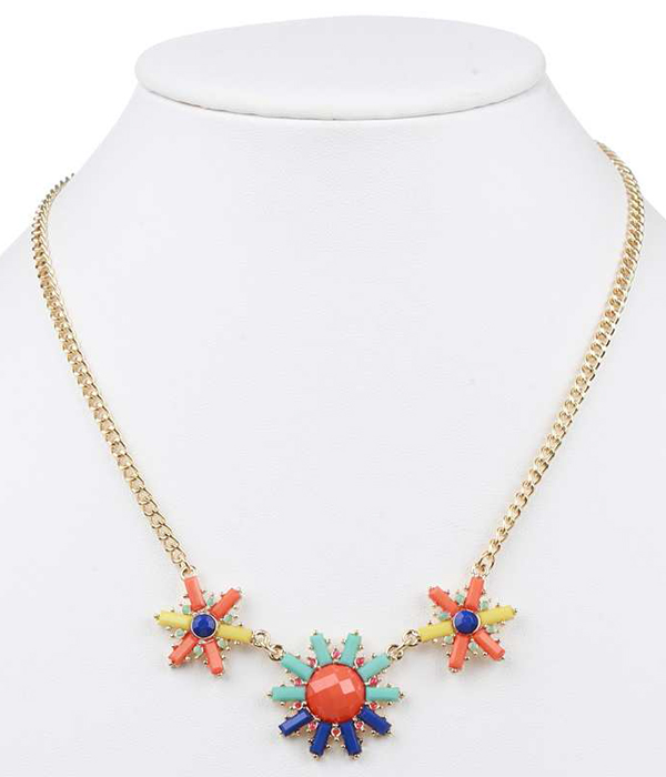 MIXED STONE FLOWER LINK NECKLACE