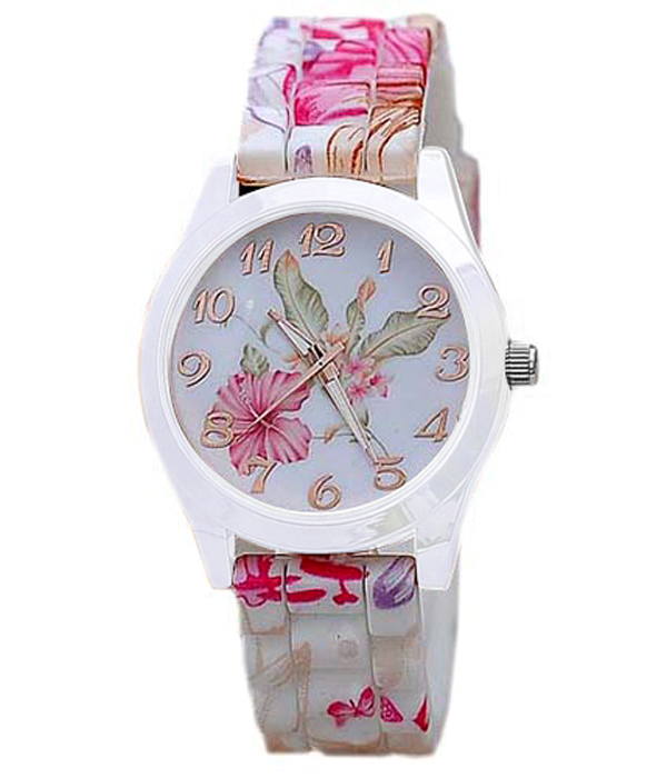Flower print silicone band watch