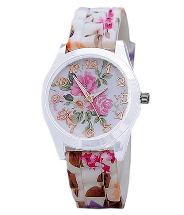 Flower print silicone band watch