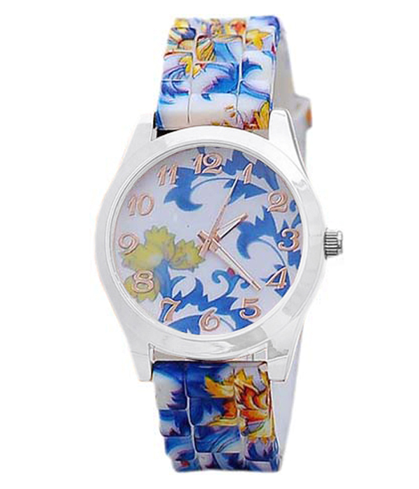 Flower print silicone band watch