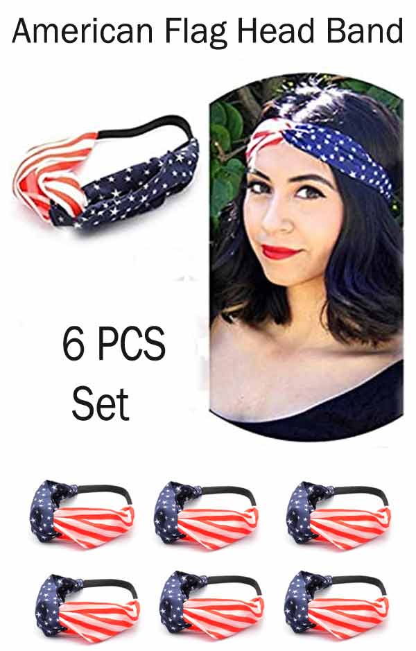 6 PC SET - TWISTED AMERICAN FLAG HEADBAND