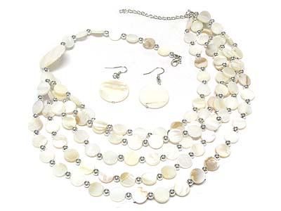 Multi shell disk and lines glamour necklace and earring set 