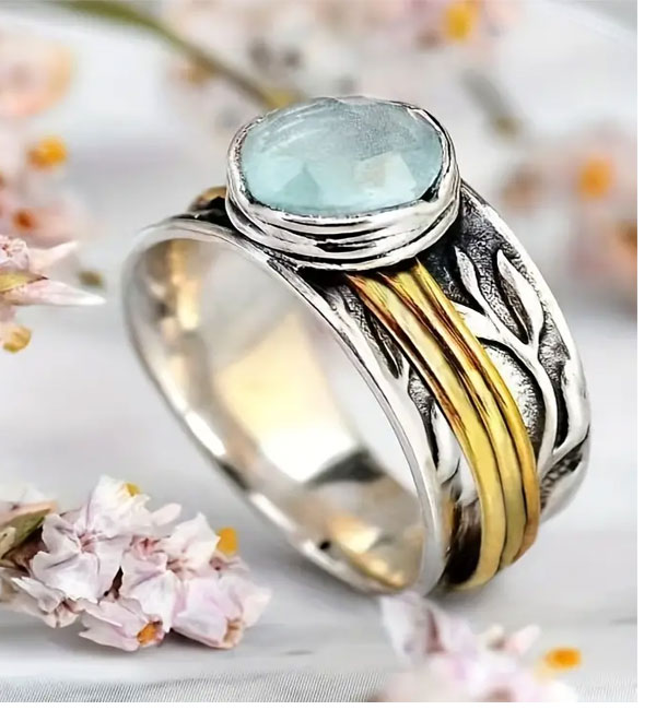 Retro aquamarine crystal ring