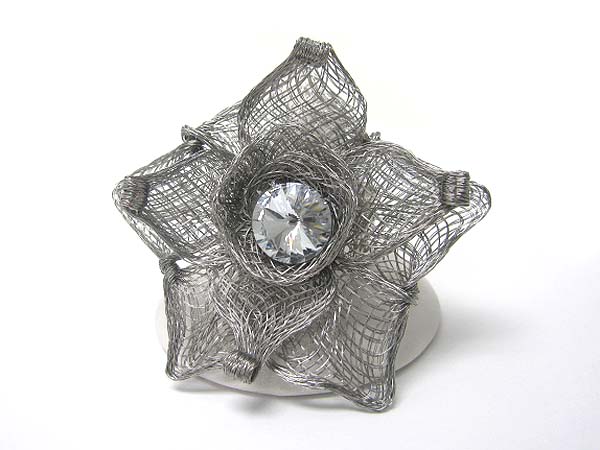 Crystal stud metal wire flower stretch ring