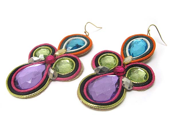 Extra large facet stone fabric back earring