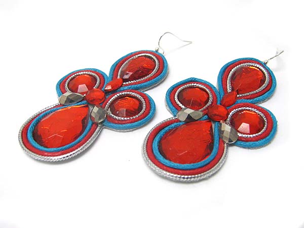 Extra large facet stone fabric back earring