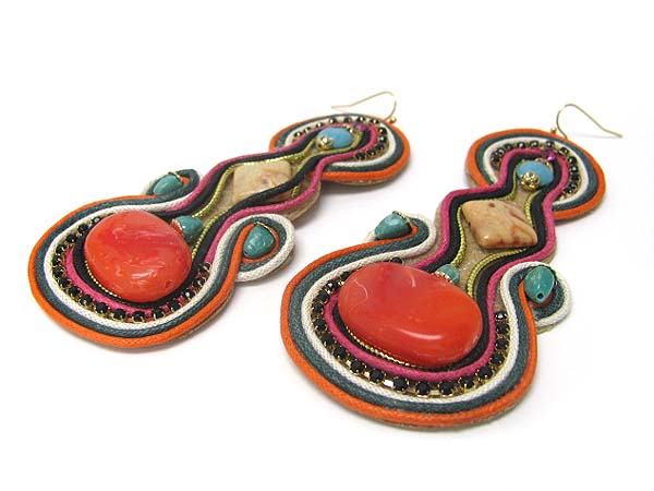 Extra large crystal and facet stone fabric back earring