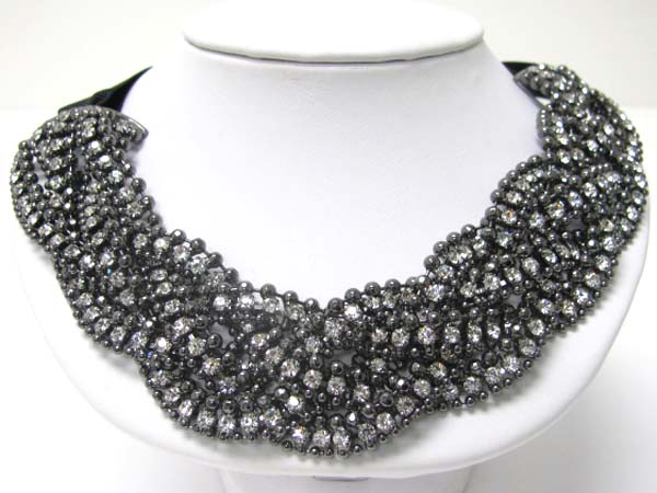 BOUTIQUE QUALITY CRYSTAL STUD METAL FRONT CHIFFON BACK NECKLACE