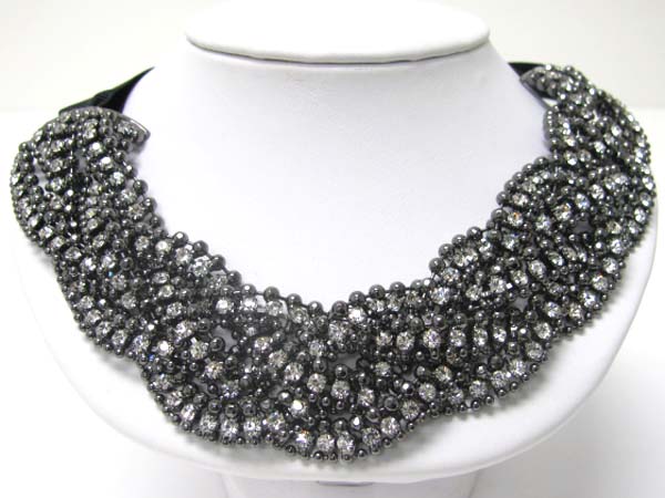 Boutique quality crystal stud metal front chiffon back necklace