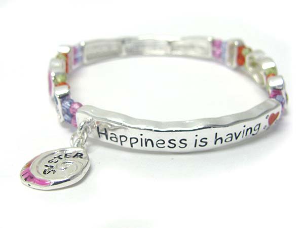 Message charm casting metal stretch bracelet
