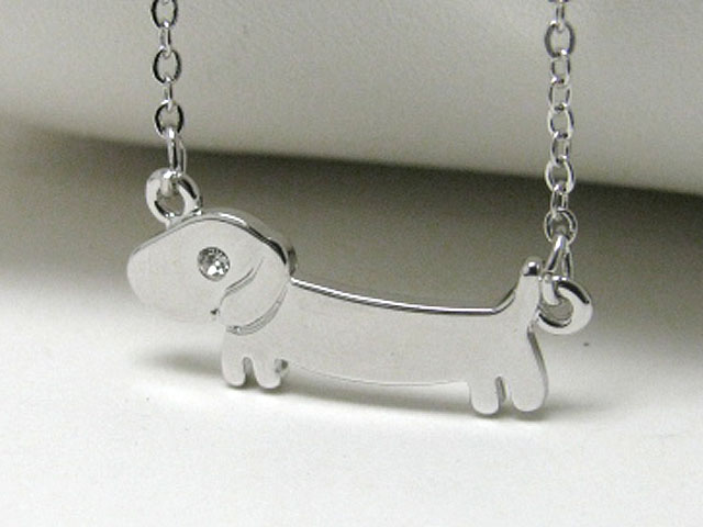Made in korea whitegold plating crystal stud flat weenie dog pendant necklace
