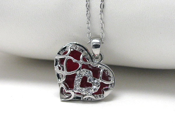 Crystal deco puff heart necklace