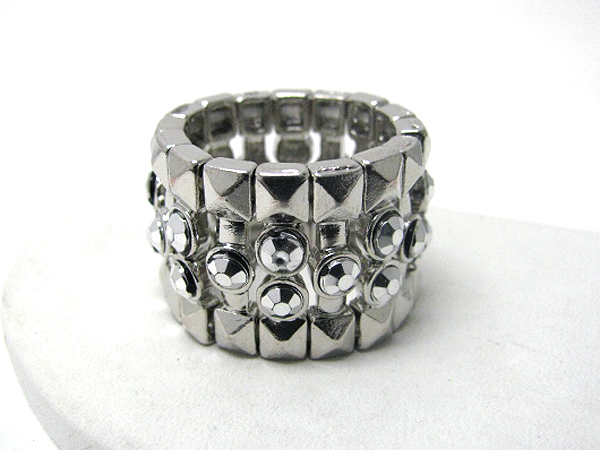 Crystal deco multi metal bar link stretch ring