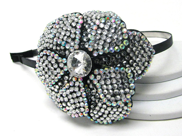 Crystal stud large fabric flower headband
