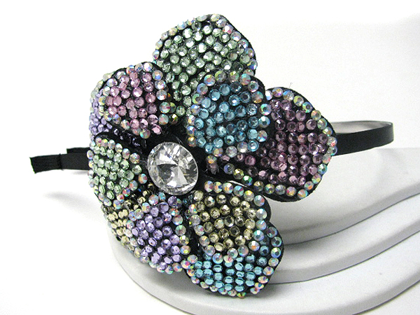 Crystal stud large fabric flower headband