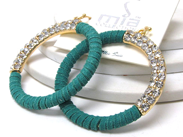 Multi crystal and fashion colorful fabric on round metal drop earring
