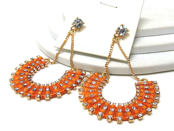 Multi crystal with acryl stone and fashion colorful cord on half oval drop chain earring
