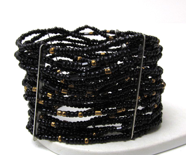 Multi ethnic seed bead multi row stretch bracelet