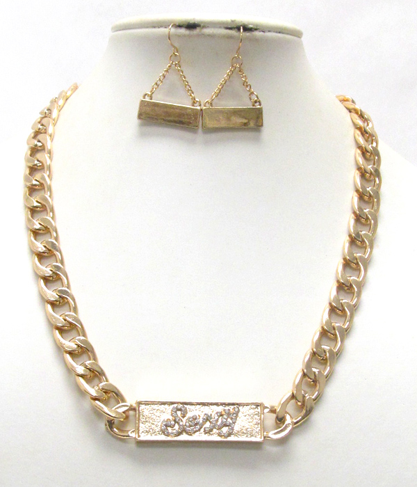 Crystal sexy plate pendant and thick chain necklace earring set