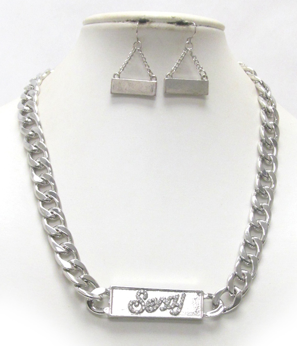 Crystal sexy plate pendant and thick chain necklace earring set