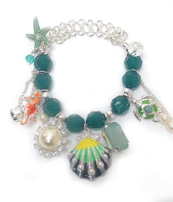 Sealife theme multi charm stretch bracelet