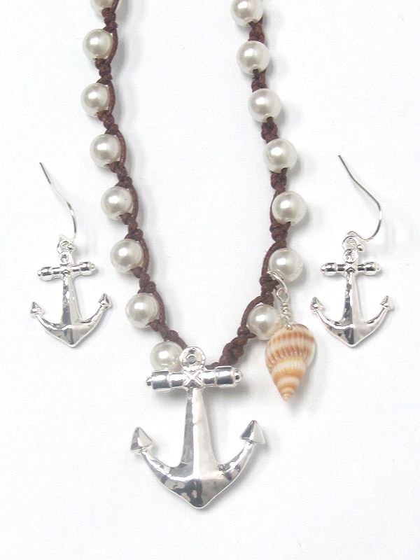 Wood beads knot anchor pendant necklace set