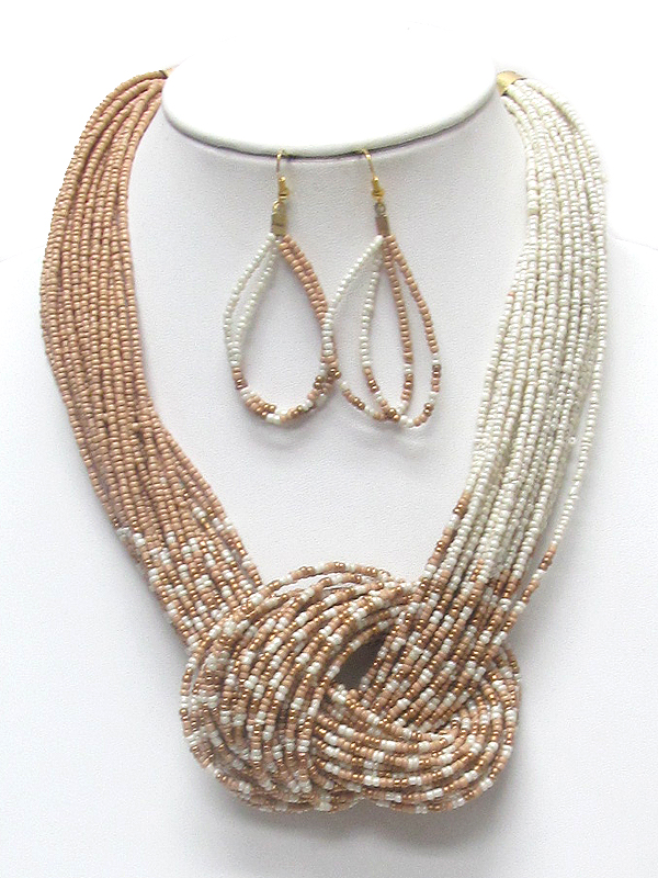 Multi seed bead chunky knot necklace set