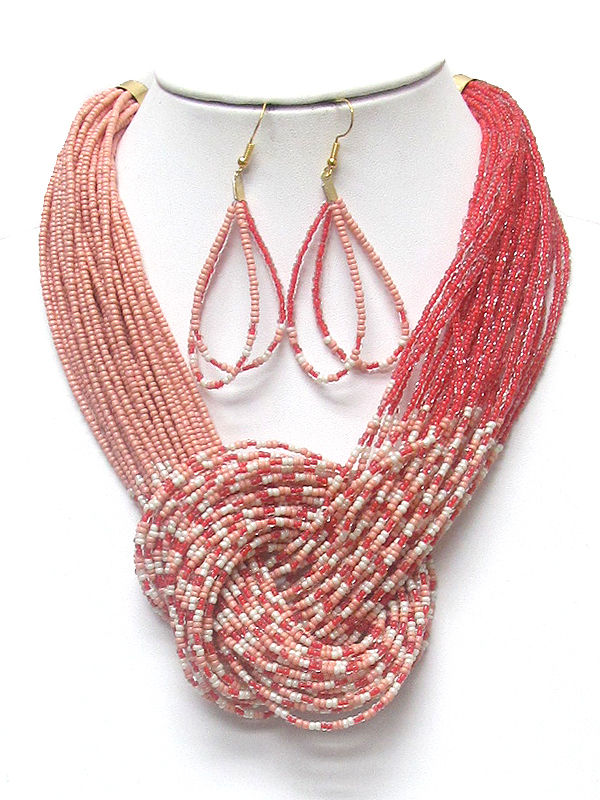 Multi seed bead chunky knot necklace set