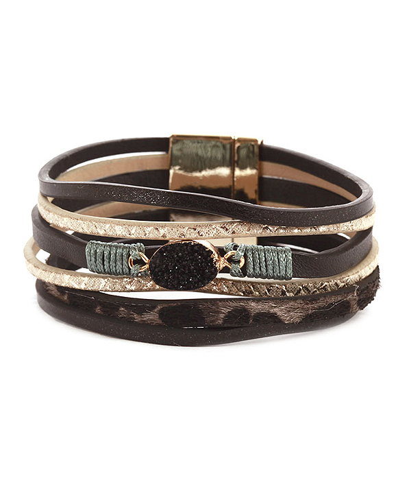 DRUZY AND MULTI LAYER LEATHERETTE MAGNETIC BRACELET