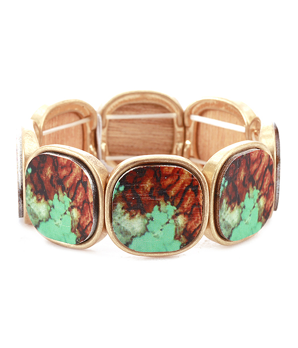 GRANITE PRINT WOOD STRETCH BRACELET