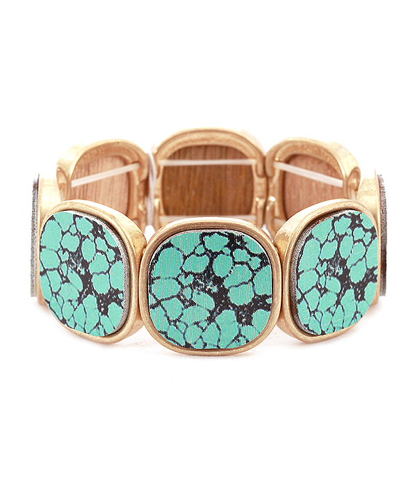 GRANITE PRINT WOOD STRETCH BRACELET