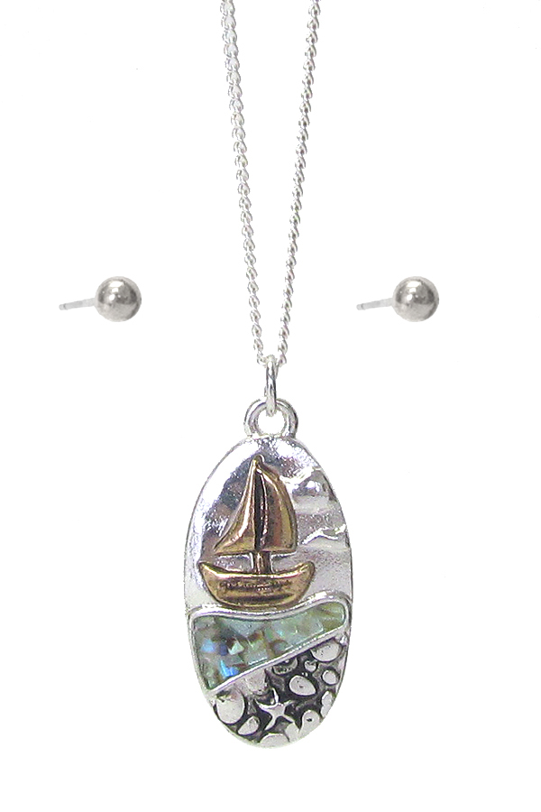 SEALIFE THEME ABALONE PENDANT NECKLACE SET - NAUTICA