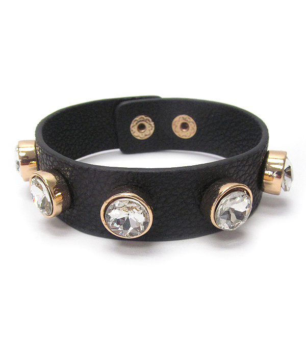 CRYSTAL STUD LEATHERETTE BUTTON BRACELET