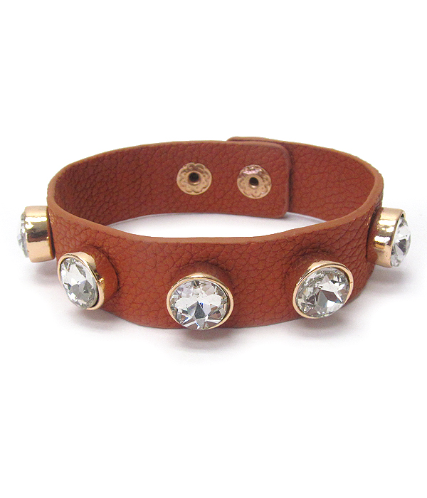 CRYSTAL STUD LEATHERETTE BUTTON BRACELET