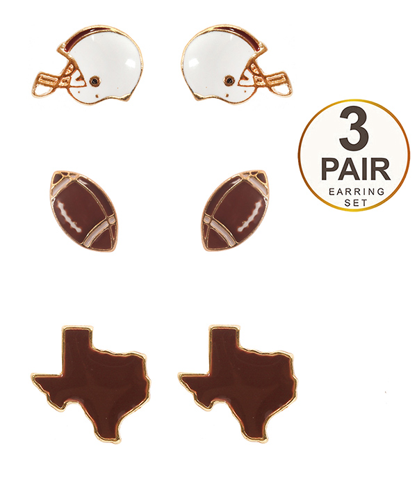 SPORT THEME 3 PAIR EARRING SET - FOOTBALL