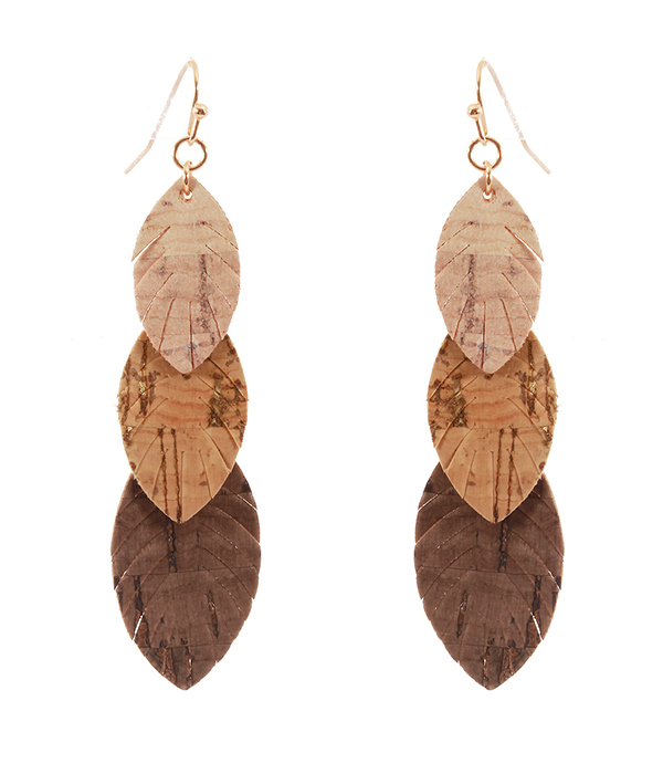 CORK TRIPLE FEATHER DROP EARRING