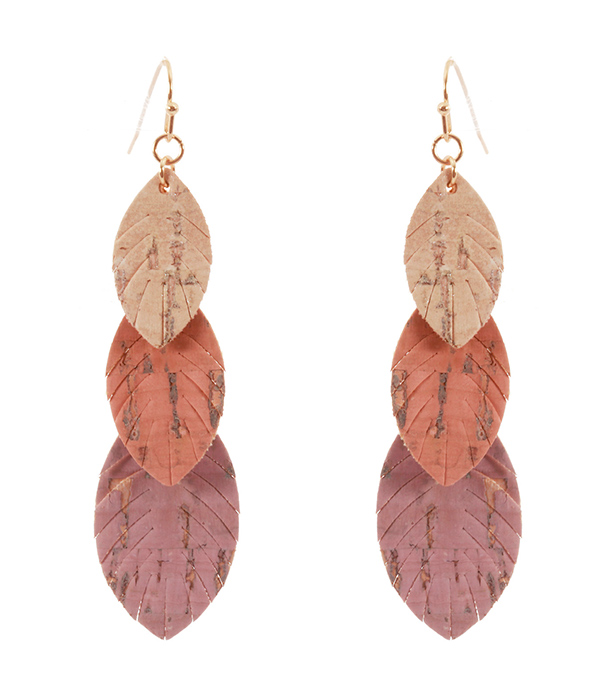 CORK TRIPLE FEATHER DROP EARRING