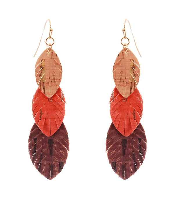 CORK TRIPLE FEATHER DROP EARRING