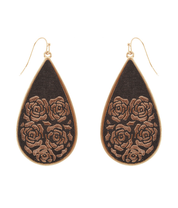 Rose pattern leatherette teardrop earring